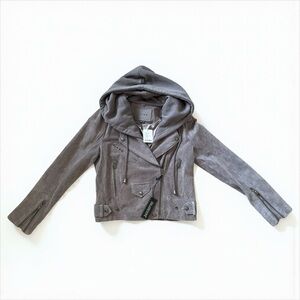 NWT Blank NYC taupe Hooded Suede Leather Biker Moto Jacket XS